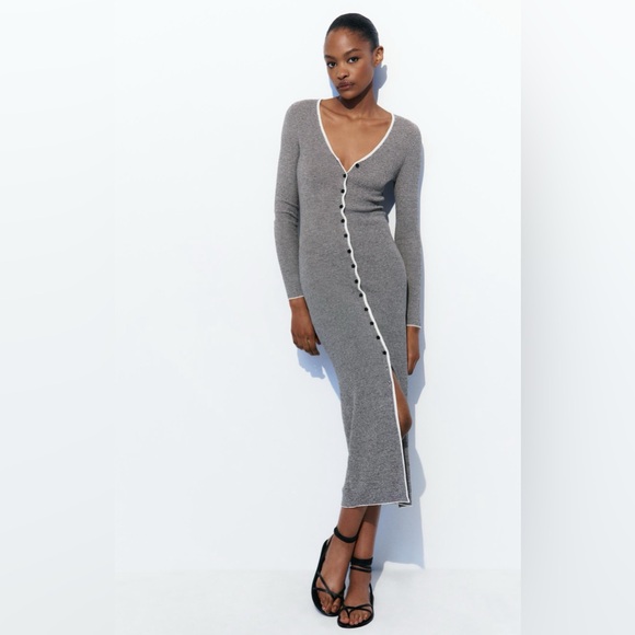 NWT ZARA LONG STRIPED KNIT DRESS - Picture 1 of 8